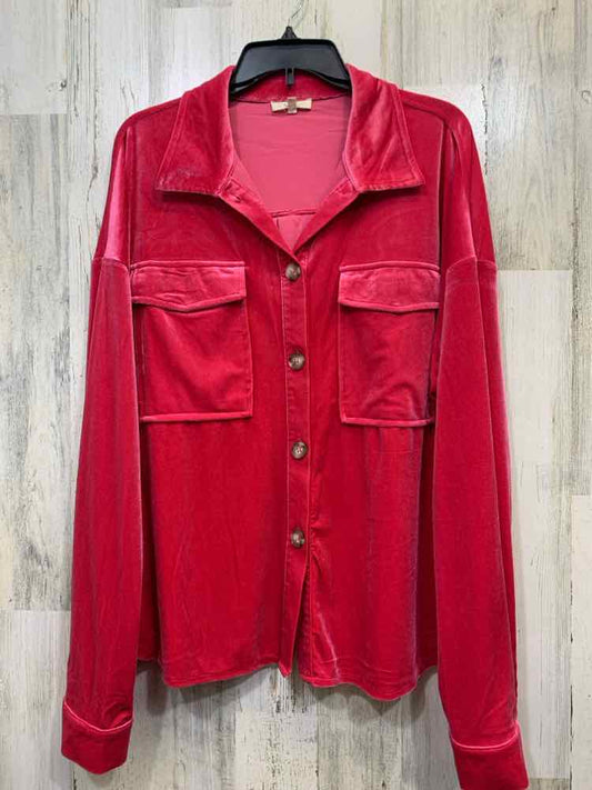 EASEL Tops Size L HOT PINK Velour LONG SLEEVE Shirt