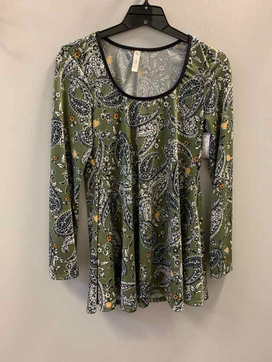 24SEVEN Tops Size L OLV/WHT/YLW Floral LONG SLEEVES TOP