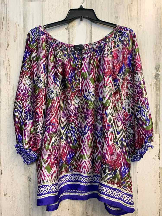 INVESTMENTS PLUS SIZES Size 24W JEWEL TONES IKAT 3/4 LENGTH TOP