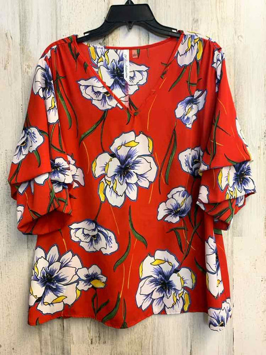 NY COLLECTION Tops Size L RED/WHT/PURP Floral SHORT SLEEVES TOP