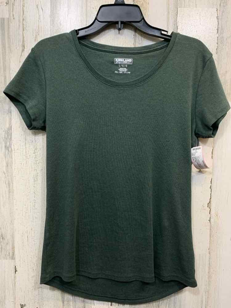 PRE-OWNED KIRKLAND Tops Size L FORREST GREEN/NAVY/ORANGE Solid Shirt/FORREST GRE