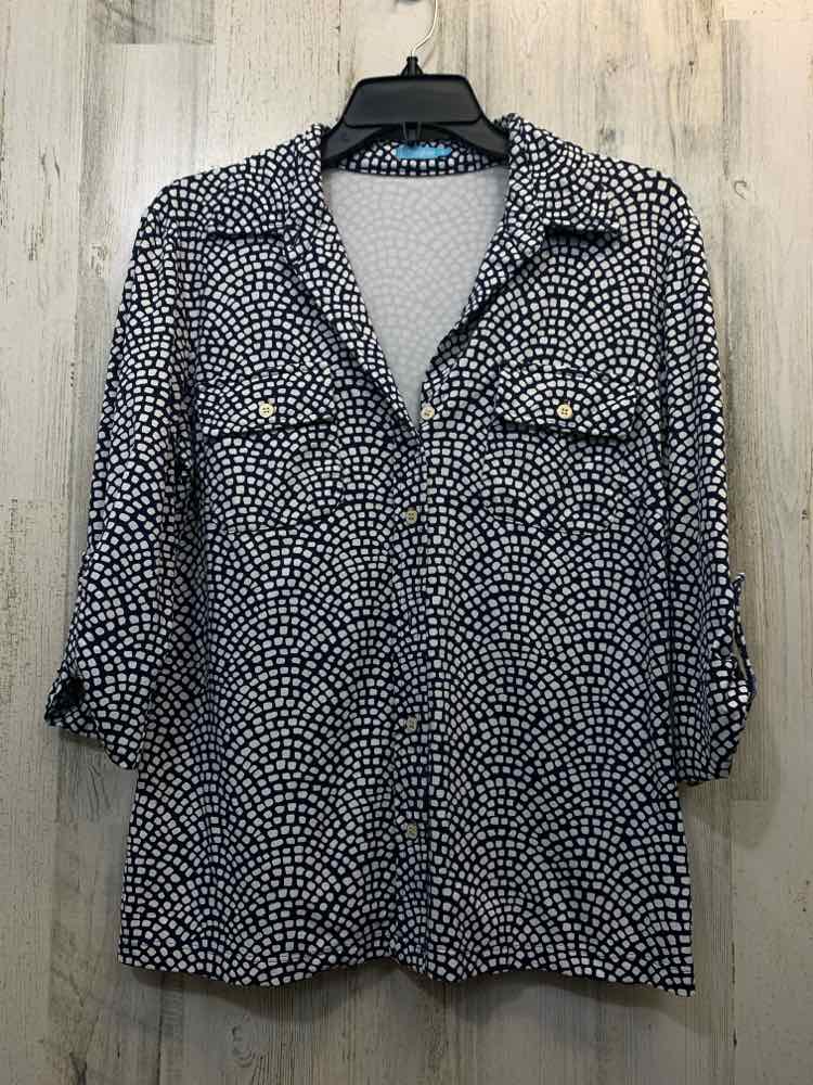 J.MCLAUGHLIN Tops Size S NAVY/WHT SPECKS 3/4 LENGTH Shirt