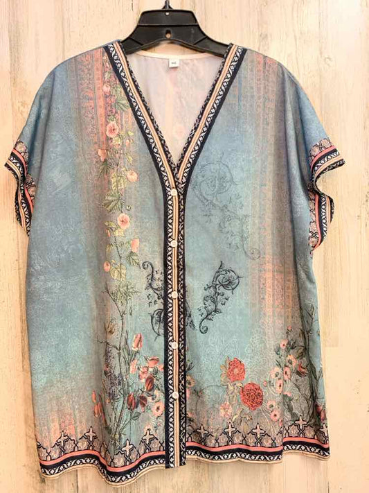 PRE-OWNED PLUS SIZES Size XXL BLU/GRN/PNK Floral SHORT SLEEVES TOP