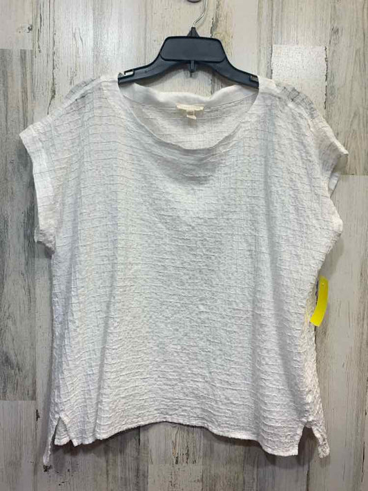 PRE-OWNED EILEEN FISHER Tops Size L White SQUARE(S) SHORT SLEEVES Blouse/SQUARE