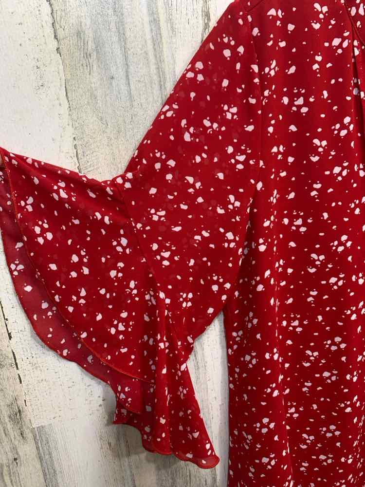 PRE-OWNED TIMESON Tops Size L RED/WHITE SPECKS TRUMPET SLEEVE Blouse/RED/WHITE S