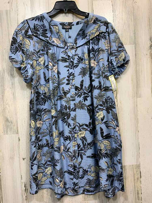 NWT GIGIO Dresses and Skirts Size M LT BLU/WHT/BLK Floral BUTTON DOWN Dress/PUFF