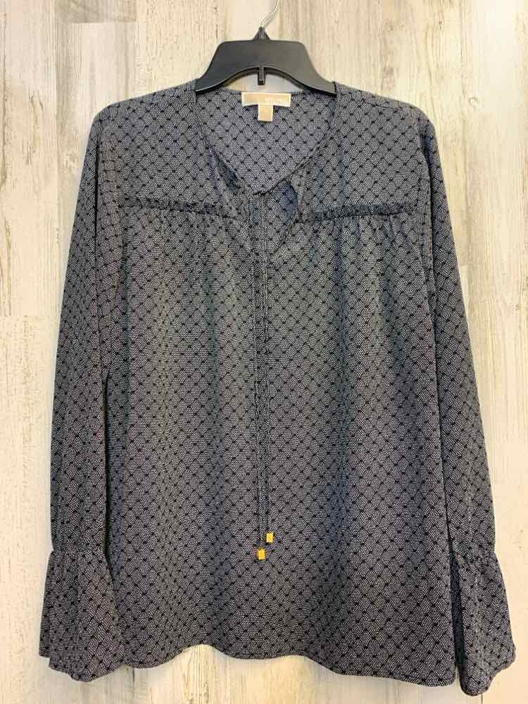 MICHAEL KORS Tops Size L BLACK/GRAY LATTICE LONG SLEEVES TOP