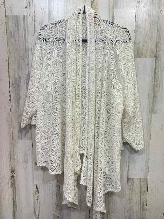 PRE-OWNED RUBY RD Tops Size 2X White Lace 3/4 SLEEVE Cardigan/OPEN FRONT