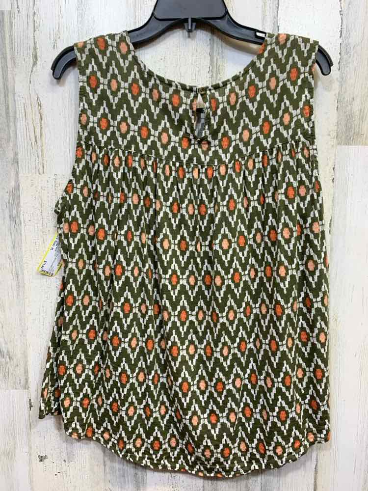 PRE-OWNED SOMA Tops Size XL WHT/OLV/ORG ZIG ZAG SLEEVELESS Blouse