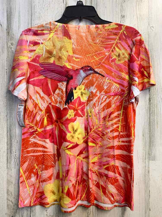 PRE-OWNED JM COLLECTION Tops Size M ORNG/PNK Floral SHORT SLEEVES TOP