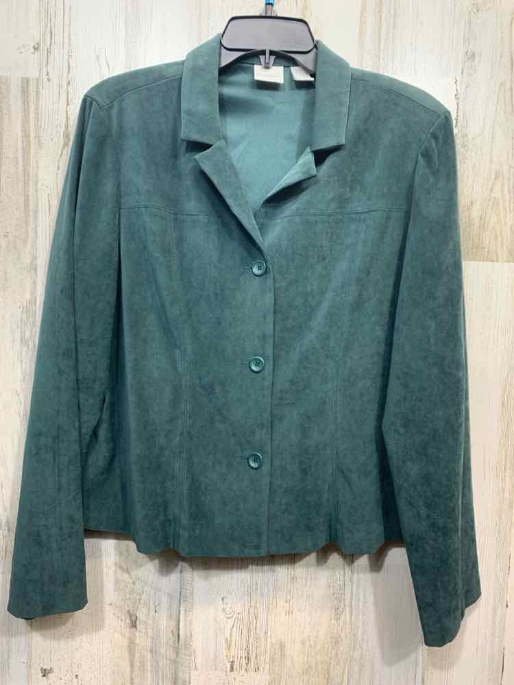 PRE-OWNED STUDIO Tops Size 14 FORREST GREEN/NAVY/ORANGE Suede Solid Blazer/FORRE