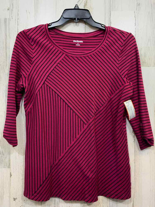 PRE-OWNED KIM ROGERS Tops Size L BRG/BLK LINES 3/4 SLEEVE Blouse