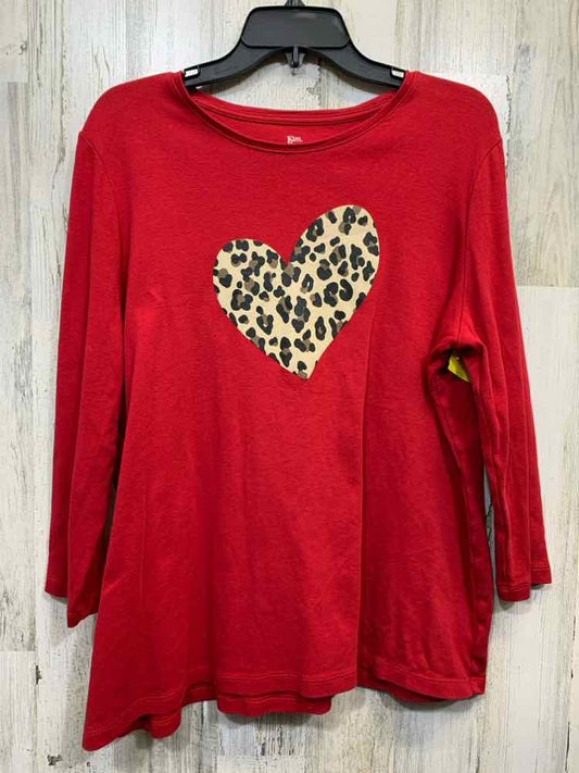 PRE-OWNED KIM ROGERS Tops Size XL Red 3/4 SLEEVE TOP/CHEETAH PRINT HEART