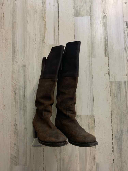 PRE-OWNED FRYE SHOES 7 Brown Leather LEATHER PLAIN Tall Boots