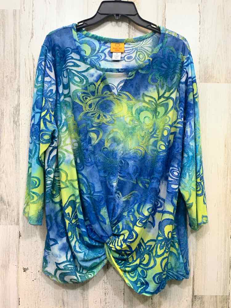 PRE-OWNED RUBY RD Tops Size 1X BLU/GREEN Floral 3/4 SLEEVE TOP