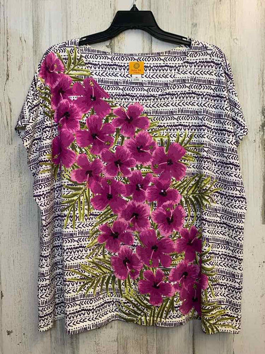 RUBY RD PLUS SIZES Size 3X WHT/PUR/ORCHID Floral DOLMAN TOP