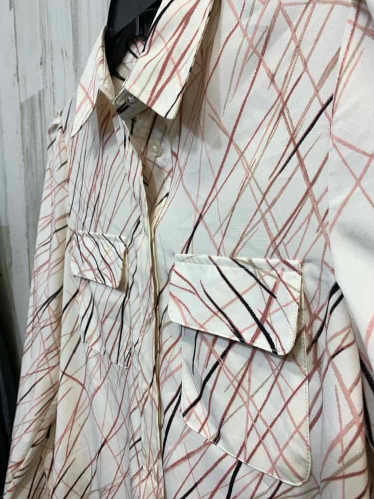NWT BAR lll Size S Tops CRM/BLK/PINK STROKES LONG SLEEVES BUTTON UP SHIRT