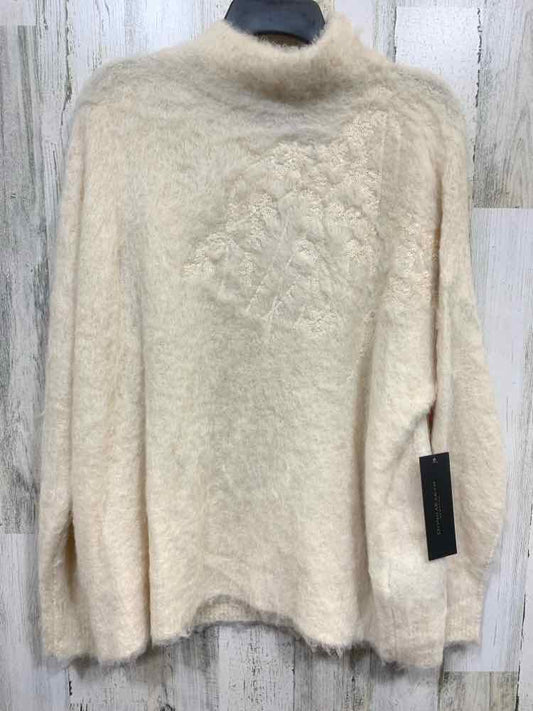 NWT DONNA KARAN Size L Tops Cream FUZZY LONG SLEEVE/SEQUIN W/MOCK NECK SWEATER
