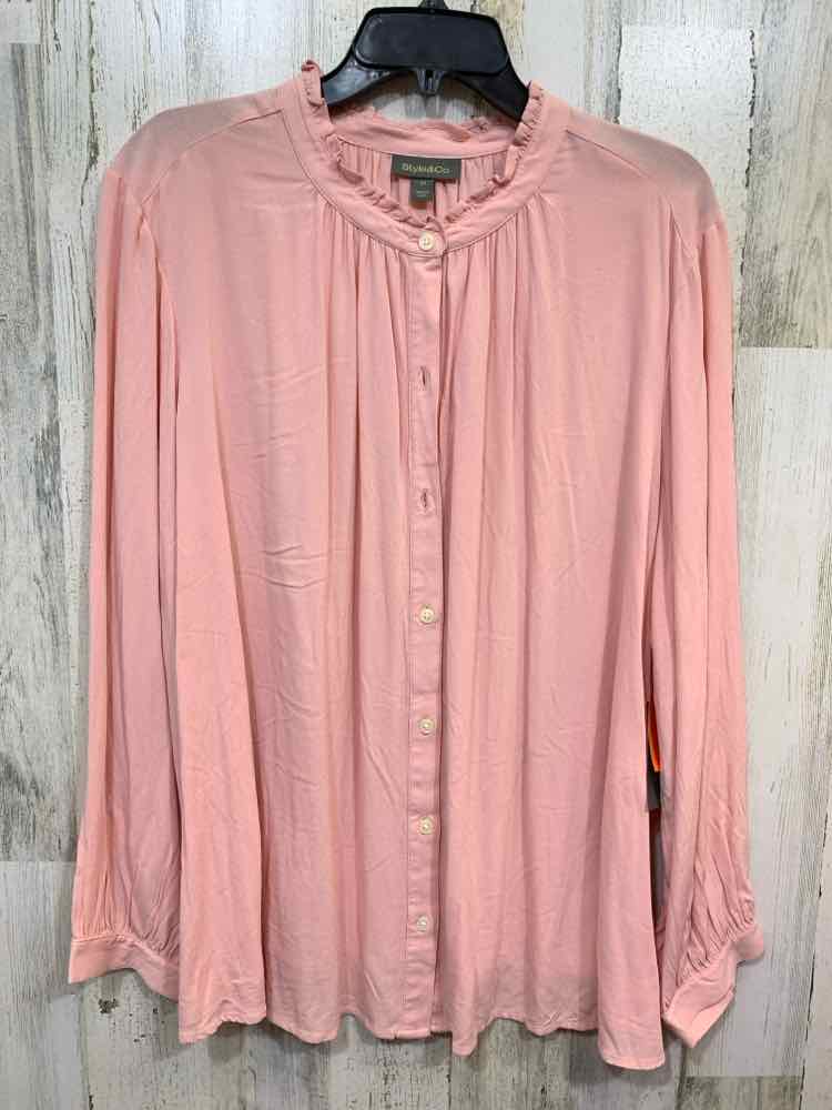 NWT STYLE & CO Tops Size 3X ROSE Solid LONG SLEEVE Blouse/RUFFLE DETAIL ON NECK