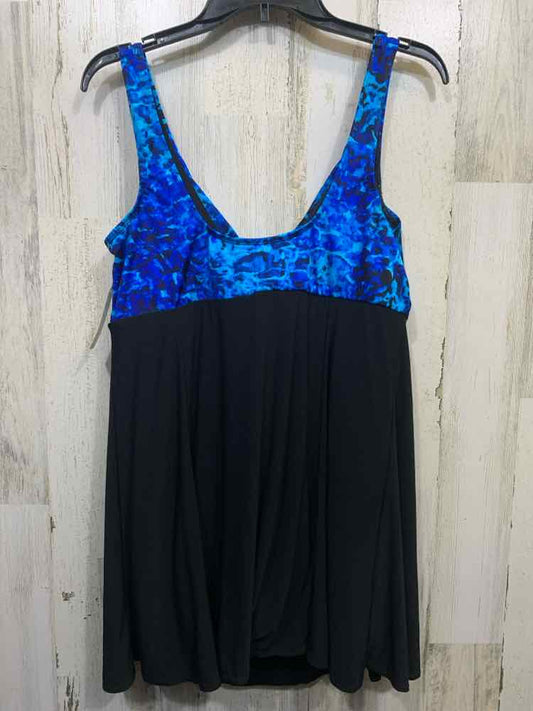PRE-OWNED GREAT LENGTHS Swimwear Size 16 BLUE/BLACK DRESS /BUILT IN BRA