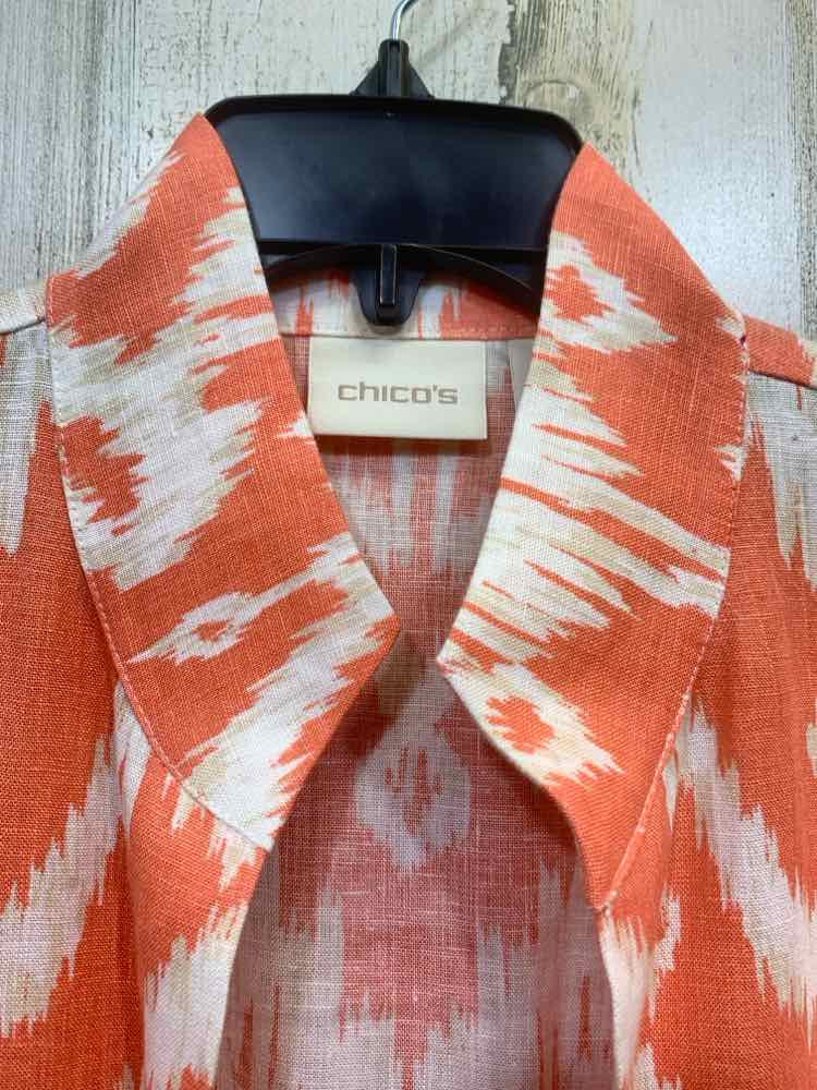 PRE-OWNED CHICO'S Tops Size 0 PEACH/BEIGE ABSTRACT JACKET /LIGHT WEIGHT LIN