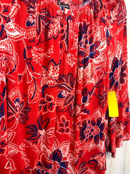 PRE-OWNED NEW DIRECTIONS/PEASANT STYLE FRONT KEYHOLE BELL SLEEVE SMOCKED NECK