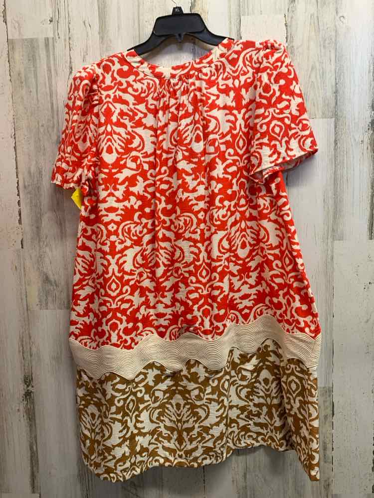 NWT GIGIO Dresses and Skirts Size L RED/CREAM/TAN ABSTRACT SUNDRESS Dress