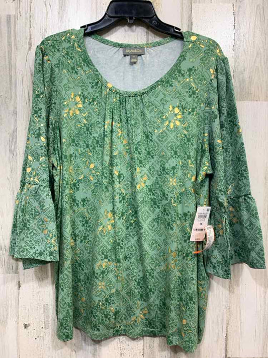 NWT STYLE & CO/ SPORADIC METALLIC PRINT LONG SLEEVE TOP W/ GATHERED NECKLINE