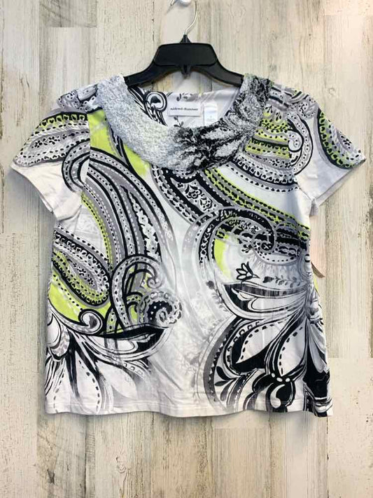 ALFRED DUNNER Tops Size S WHT/BLK/YLOW Paisley SHORT SLEEVES TOP