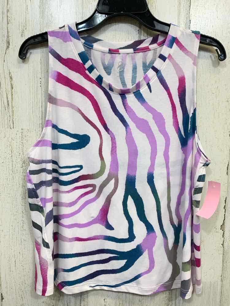 PRE-OWNED LOU & GREY Tops L WHT/LVDR/FUSH/PRPL/TEAL ZEBRA Activewear TOP/SHORT S