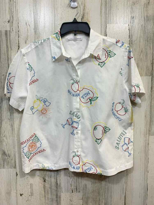 PRE-OWNED JANE+DELANCEY Tops Size M White/MUTLI COLOR Blouse