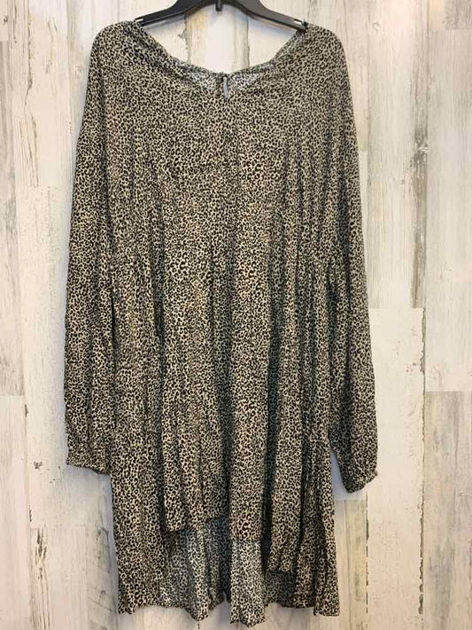 NWT A NEW DAY PLUS SIZES Size 1X TAN/BLK CHEETAH PRINT LONG SLEEVES Dress