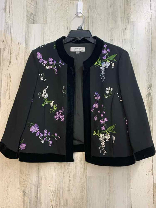 TAHARI Tops Size 16 BLK/PUR Floral JACKET Jacket