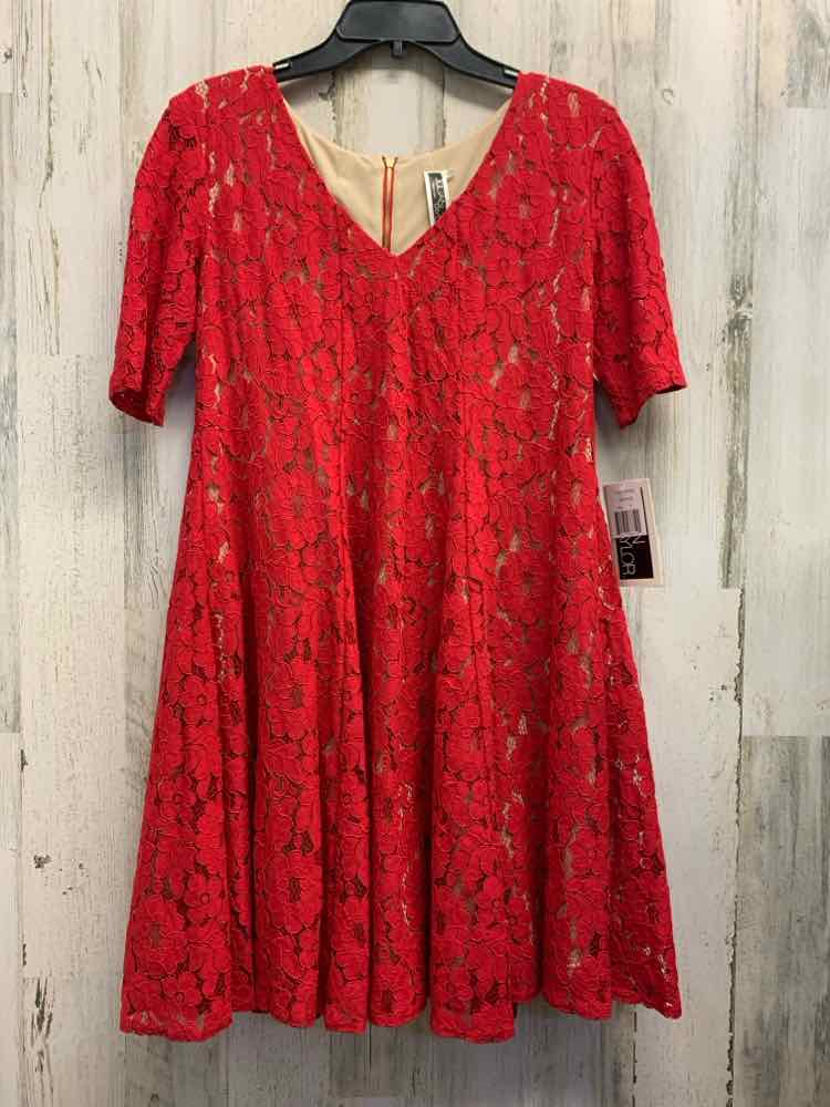 NWT JULIAN TAYLOR Dresses and Skirts Size 8 RED/NUDE Lace A-LINE Dress/RED/NUDE