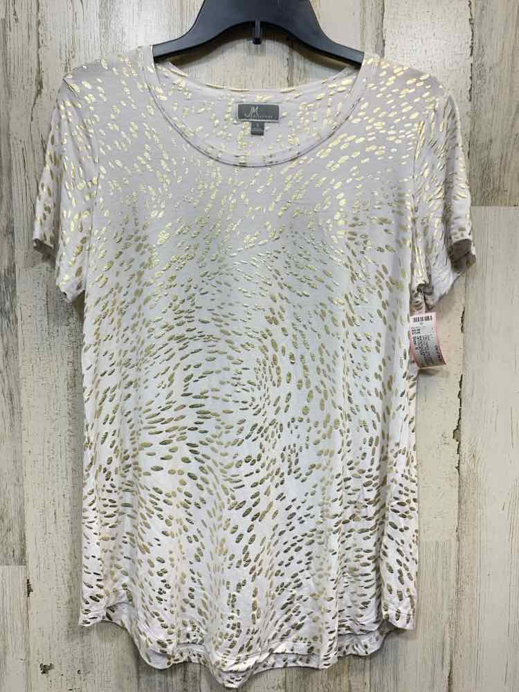 PRE-OWNED JM COLLECTION Tops Size S WHITE/GOLD SPECKS SHORT SLEEVES Shirt/WHITE/