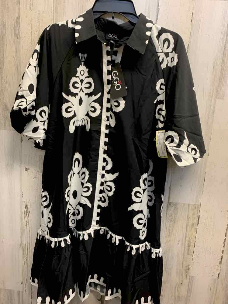 NWT GIGIO Dresses and Skirts Size M BLACK/WHITE Print COLLAR Dress