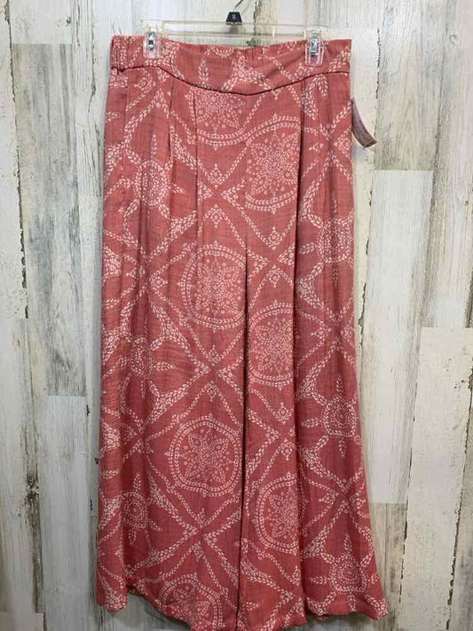 PRE-OWNED Size L WONDERLY BOTTOMS BRICK/WHITE Floral WIDE LEG Pants