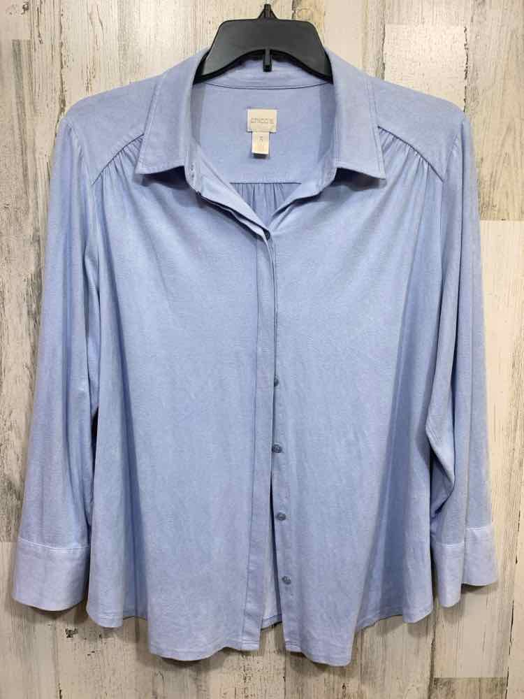 PRE-OWNED CHICO'S Size 3 Tops LT BLUE BUTTON UP Solid LONG SLEEVES Shirt