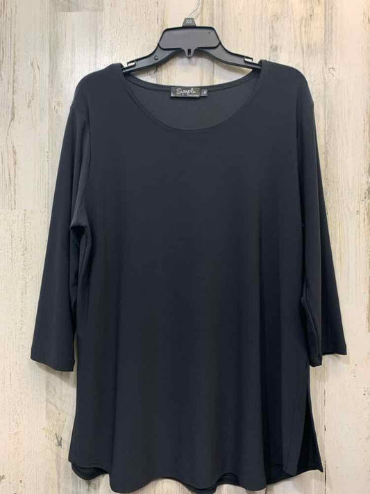 SYMPLI Tops Size 16 CHARCL/GRAY ELASTIC 3/4 LENGTH ROUND NECK