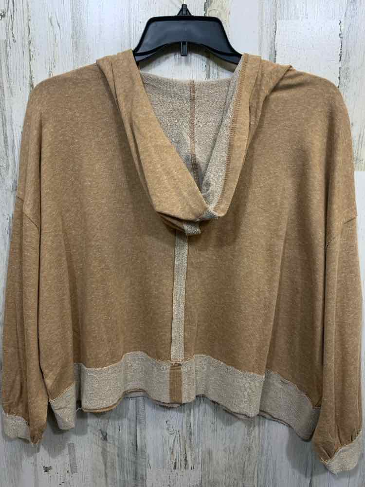 NWT ZENANA Size S/M Tops TAN MOTTLED LONG SLEEVES HOODED PULLOVER