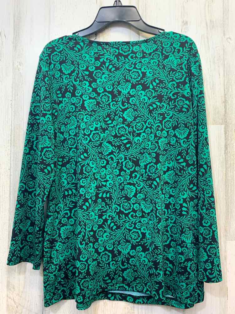 LIZ CLAIBORNE Tops Size S KELLY GRN/BLK Floral 3/4 LENGTH TOP