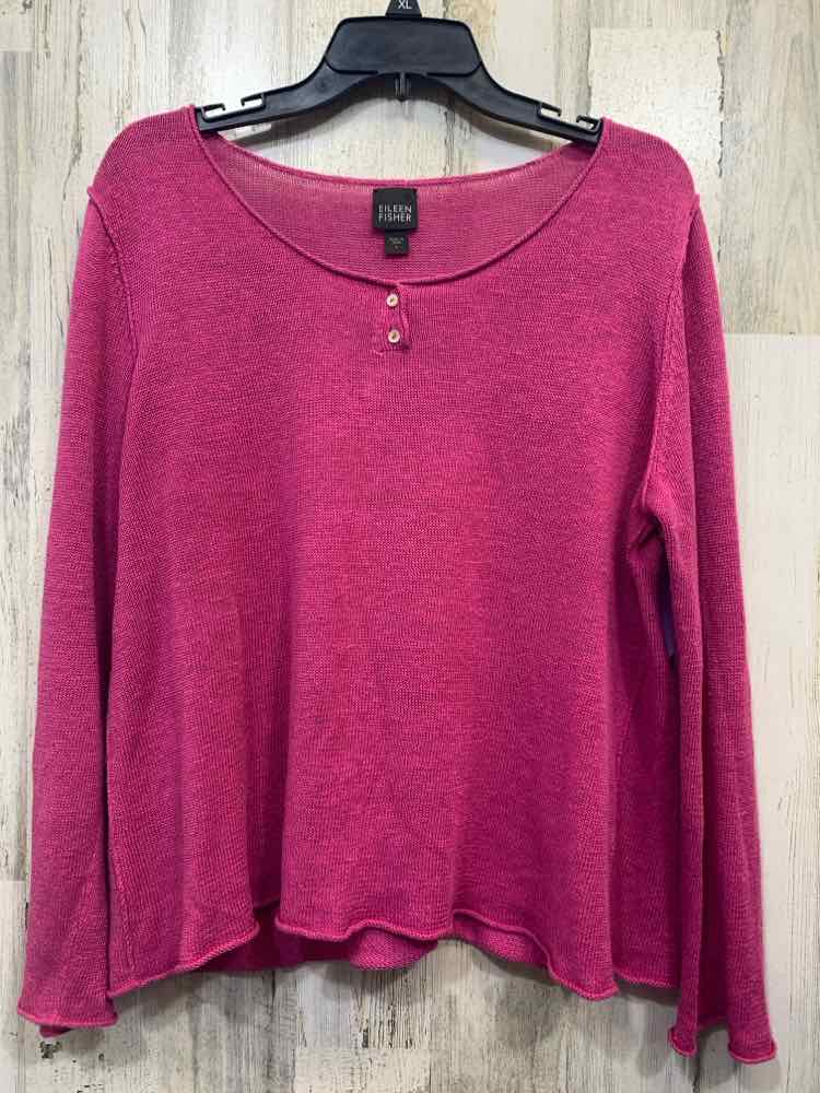 PRE-OWNED EILEEN FISHER Tops Size L FUSHIA BIRDSEYE SCOOP NECK Sweater/FUCHSIA C