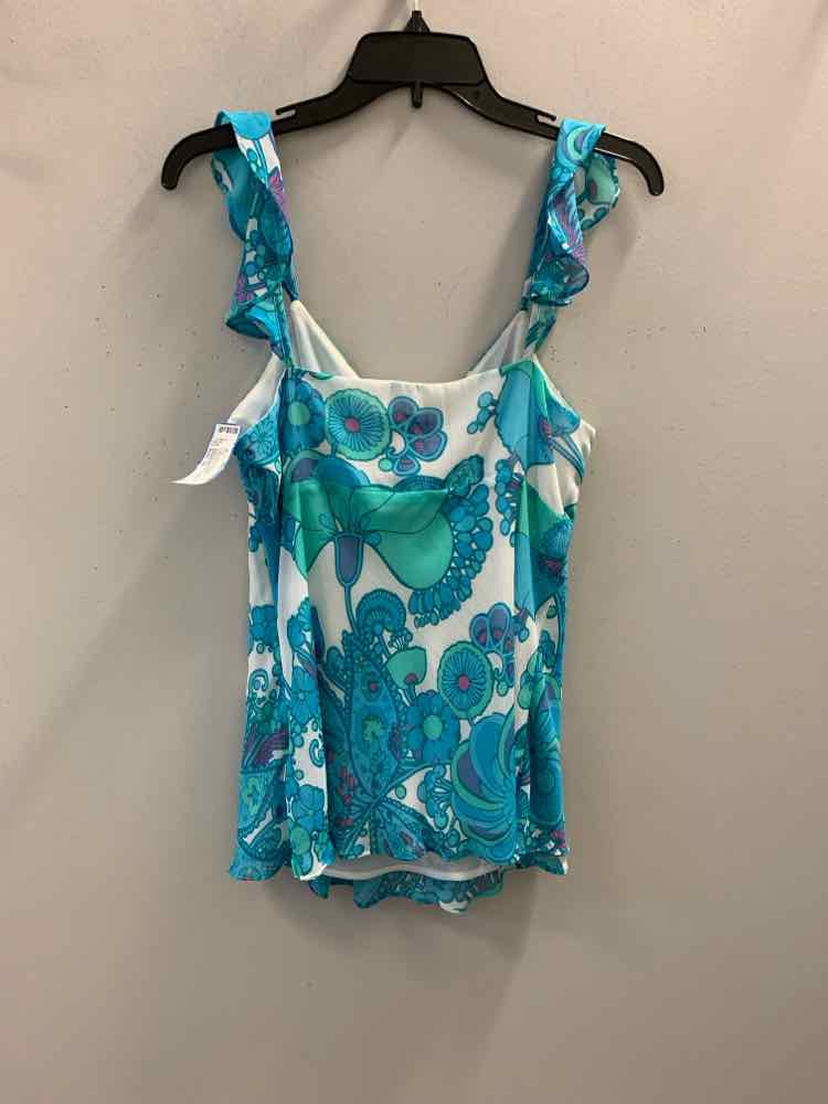 BANDOLINO Tops Size 10 WHT/AQUA/PURP Floral SPAGHETTI STRAP TOP