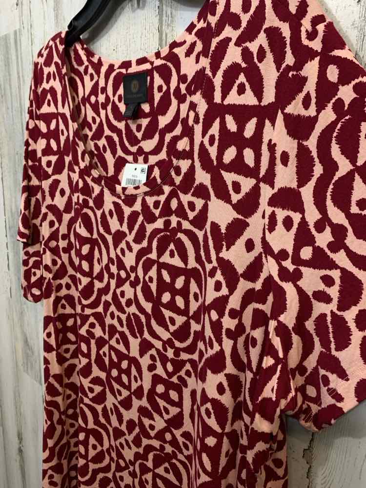NWT JM COLLECTION Size 3X PLUS SIZES CORAL/BURGUNDY ABSTRACT TOP