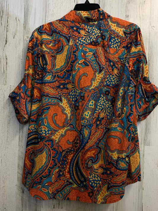 NWT JONES NEW YORK Tops Size L BLU/ORNG FLORAL/PAISLEY LONG SLEEVES TOP/BUTTON D