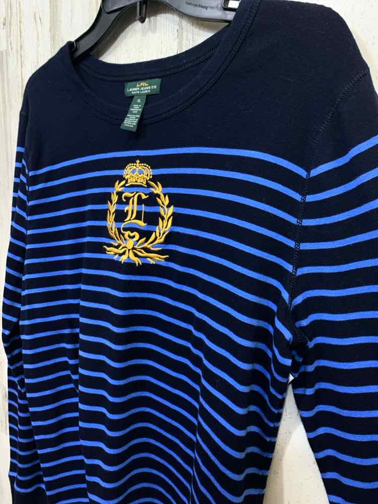 PRE-OWNED Ralph Lauren Size XL Tops NVY/BLU STRIPES LONG SLEEVES Blouse