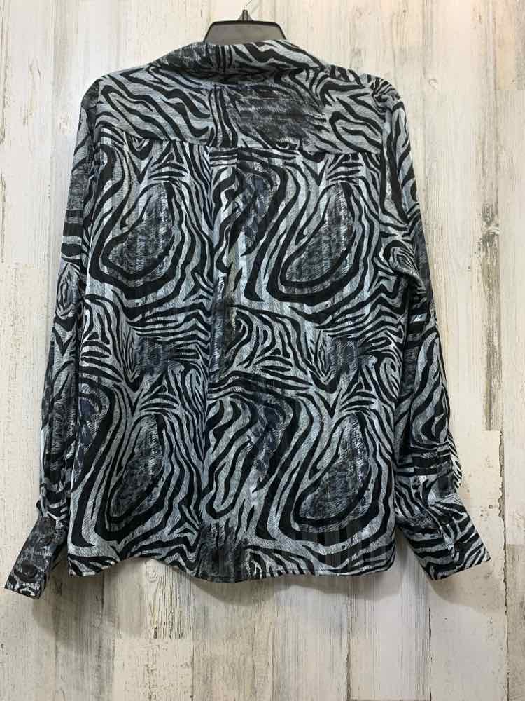 PRE-OWNED SOUTHERN LADY Tops Size L BLACK/GRAY TIGER BUTTON UP TOP/GRAY/BLACK LO