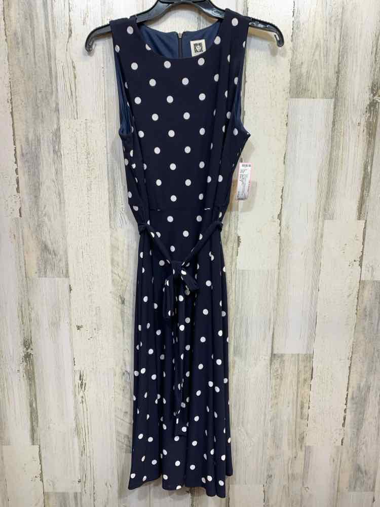 PRE-OWNED ANNE KLEIN Dresses and Skirts Size 8 NAVY/WHT Polka Dot/MIDI