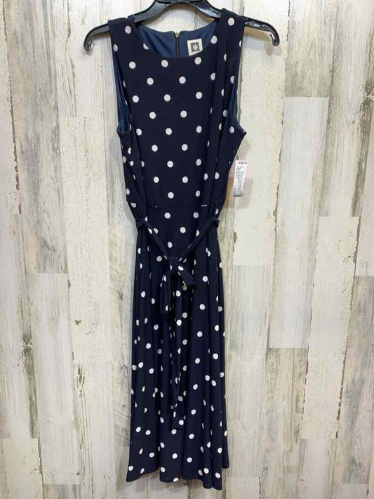 PRE-OWNED ANNE KLEIN Dresses and Skirts Size 8 NAVY/WHT Polka Dot/MIDI
