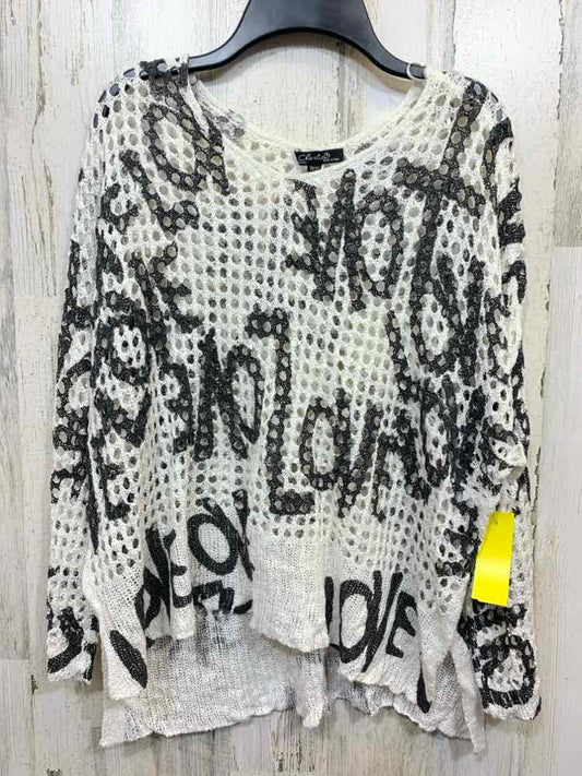 PRE-OWNED CHARLIE Tops Size XS WHT/BLK 3/4 SLEEVE CROCHET Blouse
